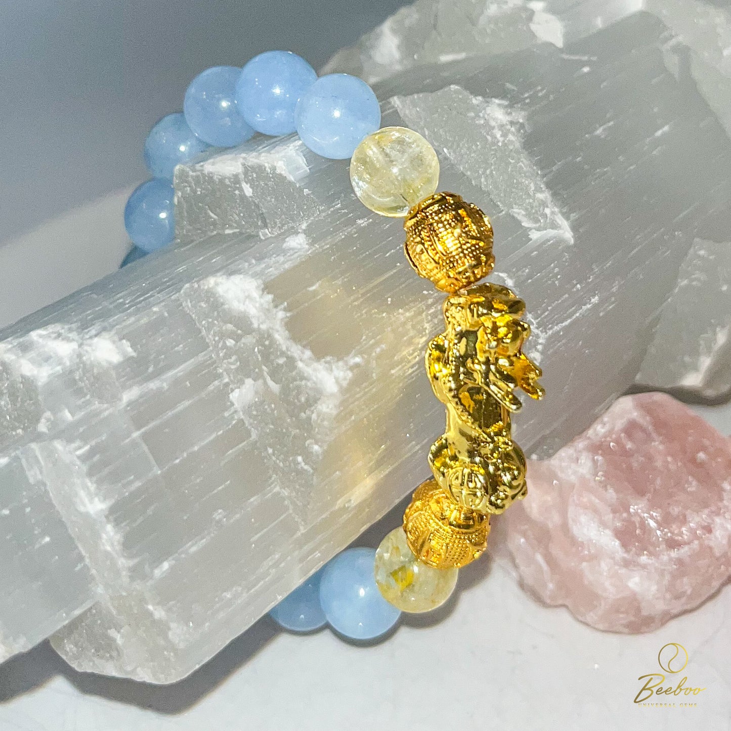 Aquamarine with Citrine and Pixiu