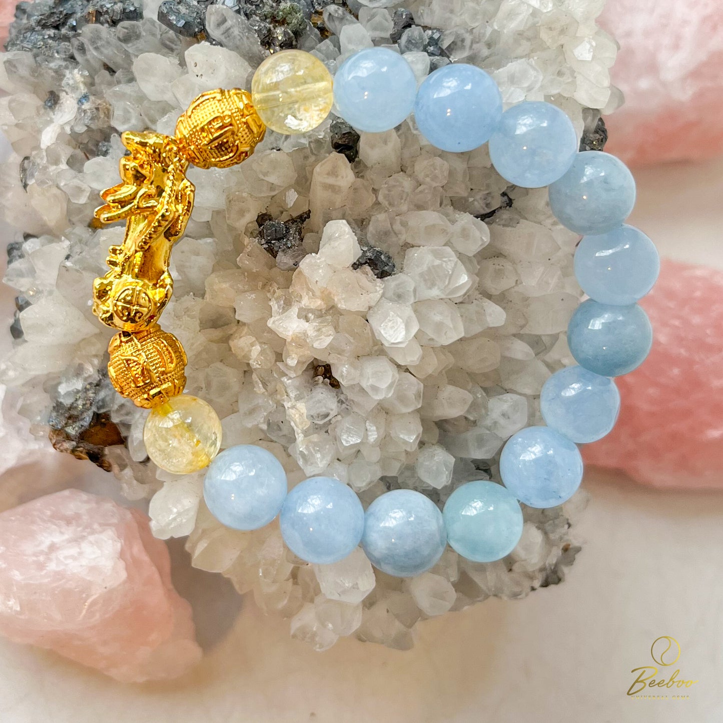 Aquamarine with Citrine and Pixiu