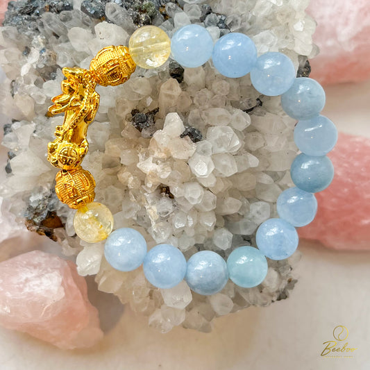 Aquamarine with Citrine and Pixiu