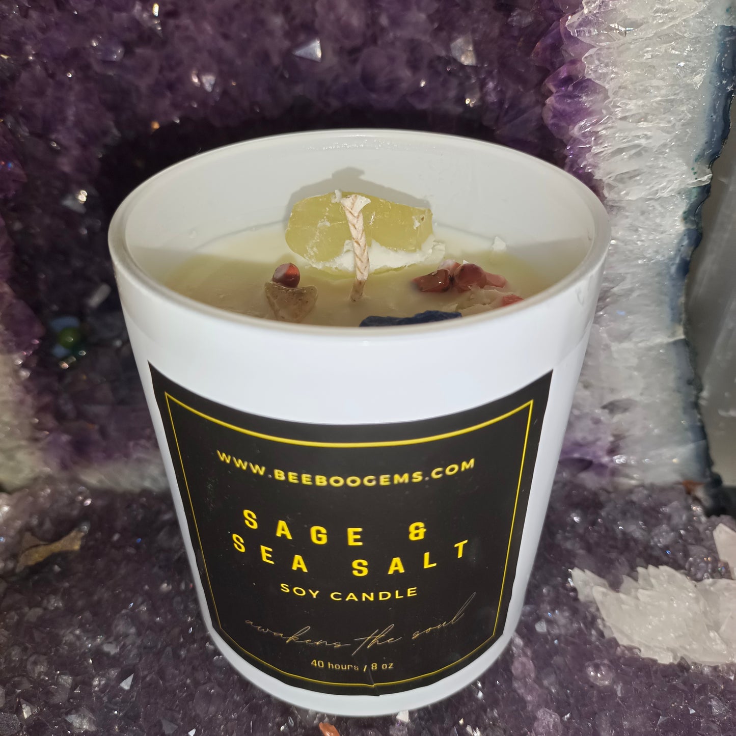 Sage and Salt Crystal Candle